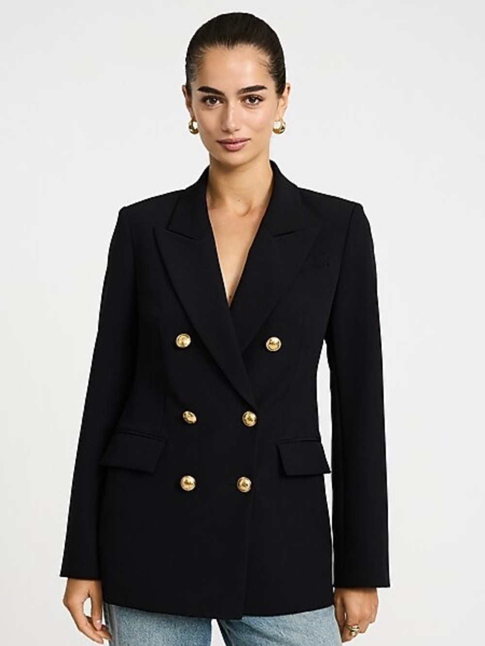 Express Double Breasted Novelty Button Blazer in Studio Stretch Twill